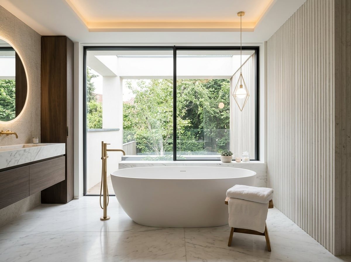 Elegante freistehende Badewanne in modernem Badezimmer